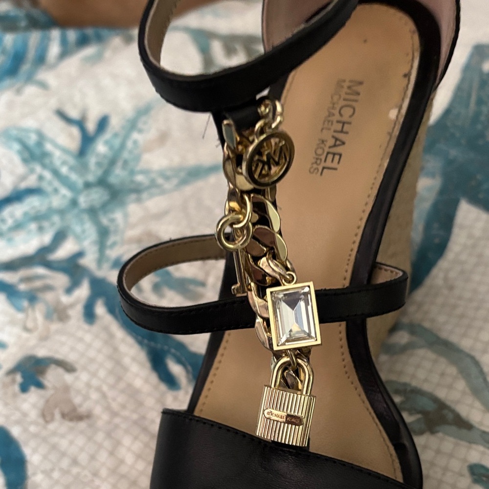 Michael Kors Black Sandals with Gold Chain Accents - Picture 3 of 4